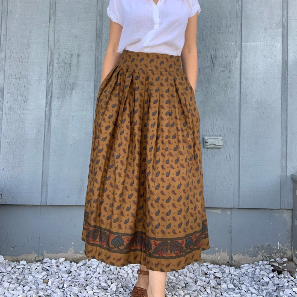 Ruff Hewn Prairie Paisley Pleated Yoke Midi Skirt